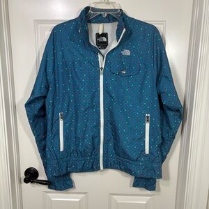 The North Face Windbreaker Jacket Women’s XL Blue with Multicolor Dots